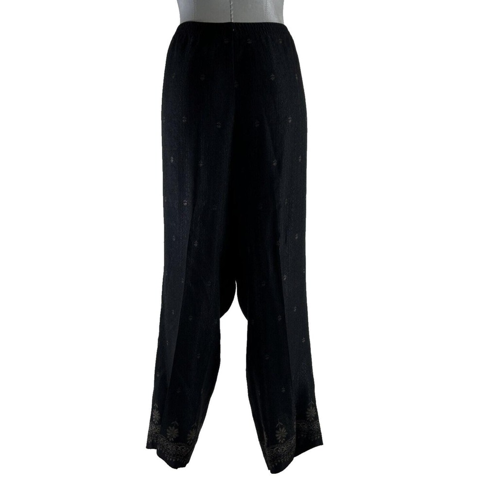 Vtg Joan Leslie Pant Womens‎ L Black Taupe Flower Print Stretch Casual Career